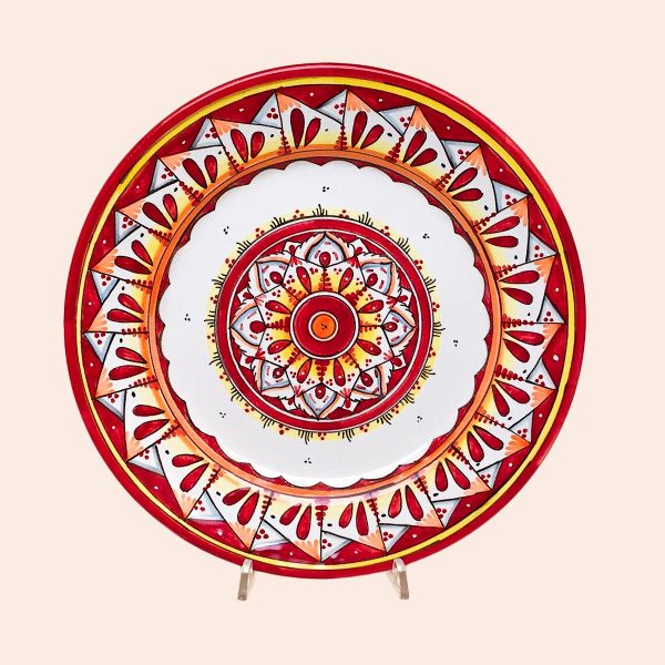  SET OF DINNER PLATES CM.28D. DESIGN: GEOMETRIC - RED